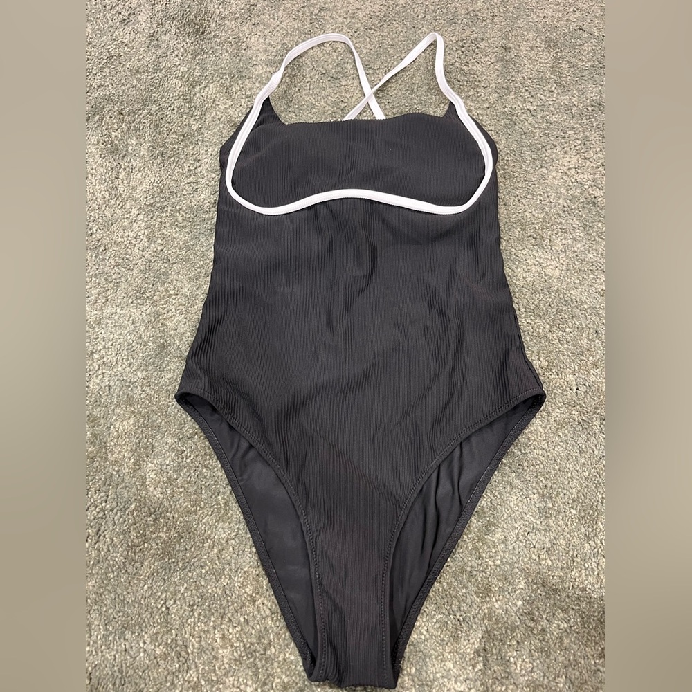 Berlook One-Piece Swimsuit with White Trim, ribbed